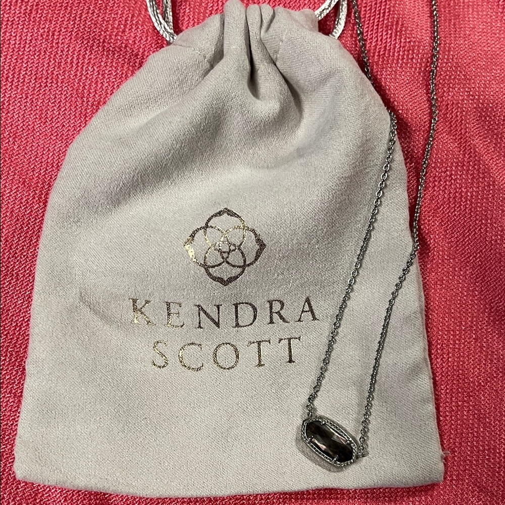 Kendra Scott Silver Necklace with Smoky Gray Oval Pendant